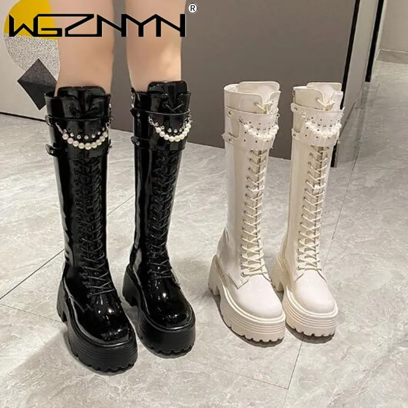 Knee High Boots Women - Bottes d'hiver chaudes en cuir et