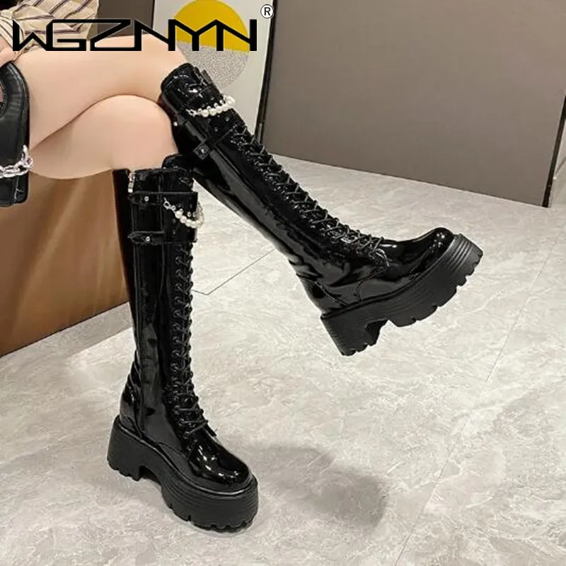 Bottes d'hiver chaudes en cuir - Knee High Boots Women avis et prix
